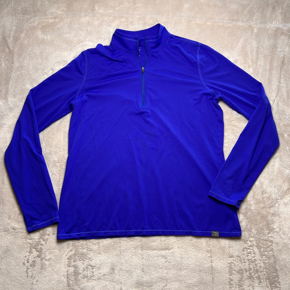 LL Bean 1/4 Zip Pullover Womens S Blue Long‎ Sleeve Nylon Lycra Activewear Run